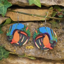 BO Rondes 5cm - Toucans, de feuilles et de fleurs