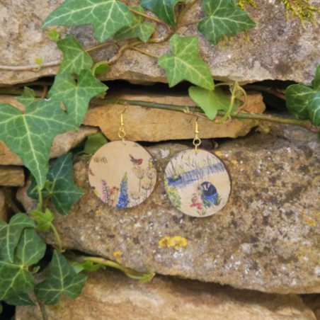 BO Rondes 4cm - Dessins de nature (animaux et fleurs en campagne)
