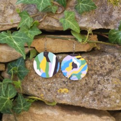 BO Rondes 4cm - Jaune, bleu, vert, gris, noir et blanc