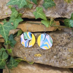 BO Rondes 4cm - Jaune, bleu, vert, gris, noir et blanc