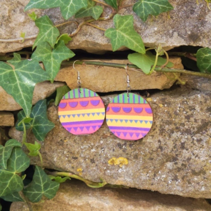 BO Rondes 4cm - Violet, rose, orange et jaune (var. 2)