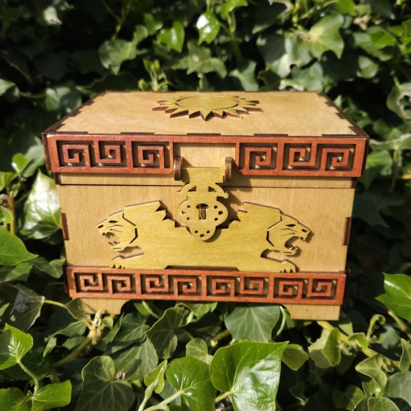Coffret lions _ doré, bronze et bois