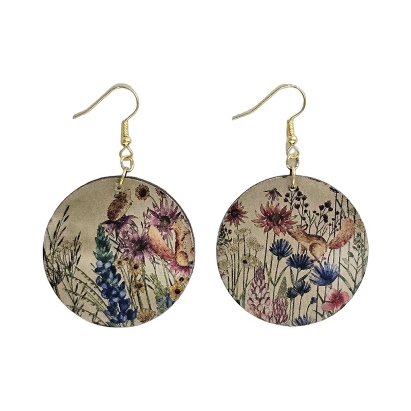 BO Rondes 4cm - Dessins de nature (animaux et fleurs en campagne)