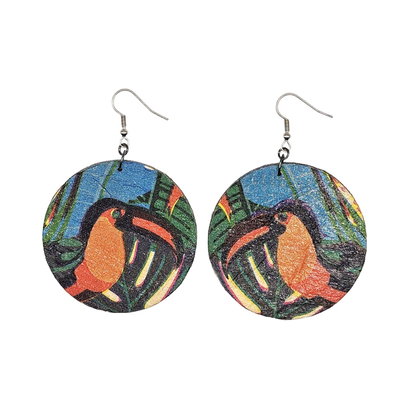 BO Rondes 5cm - Toucans, de feuilles et de fleurs