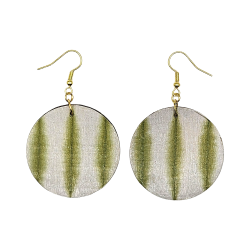 BO Rondes 4cm - Stries verticales vertes sur fond blanc, avec une face peinte