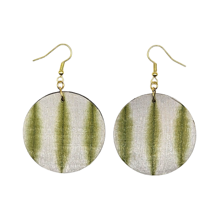 BO Rondes 4cm - Stries verticales vertes sur fond blanc, avec une face peinte