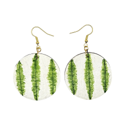 BO Rondes 4cm - Stries verticales vertes sur fond blanc, avec une face peinte