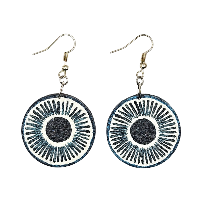 BO Rondes 3,2cm - "soleil bleu" avec une face peinte