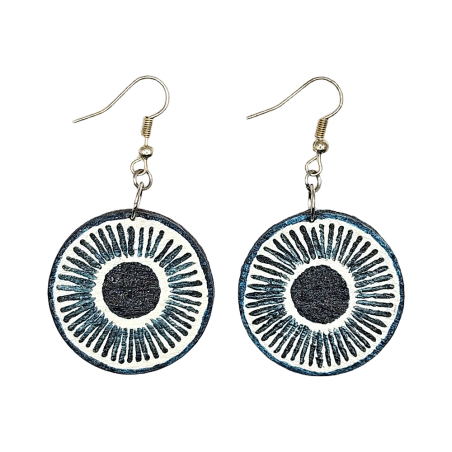 BO Rondes 3,2cm - "soleil bleu" avec une face peinte