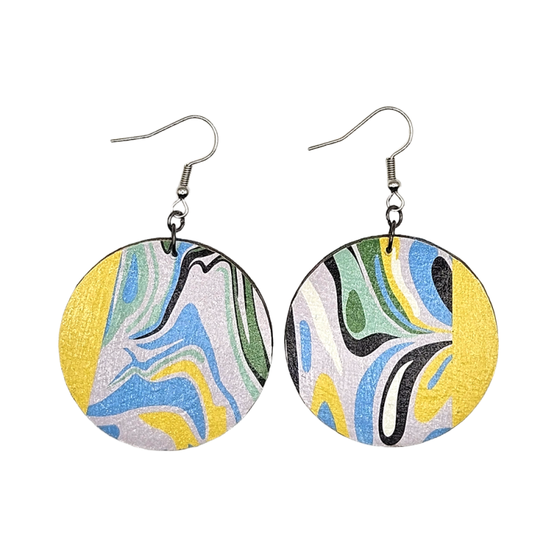 BO Rondes 4cm - Jaune, bleu, vert, gris, noir et blanc