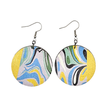 BO Rondes 4cm - Jaune, bleu, vert, gris, noir et blanc