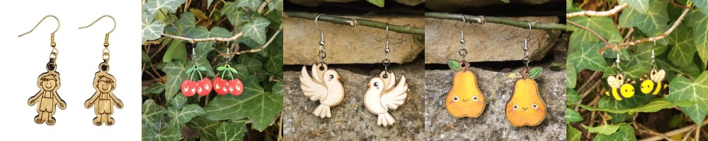 Boucles d'oreilles Mignonneries en bois peint