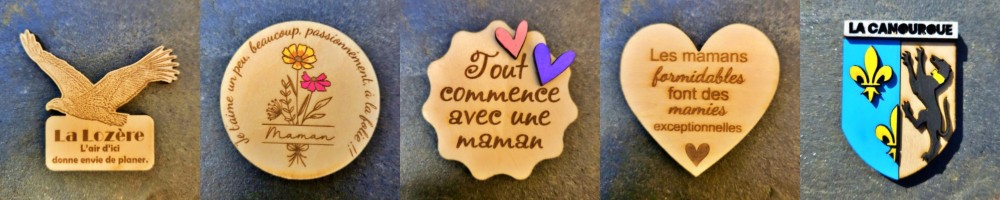 Magnets en bois – Lozère, blasons et fête des mères
