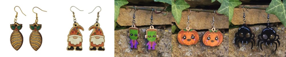 Boucles d'oreilles Noël et Halloween en bois
